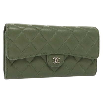 Chanel CC Gusset Classic Flap Wallet Quilted Lambskin, GREEN, LEATHER, Wallets