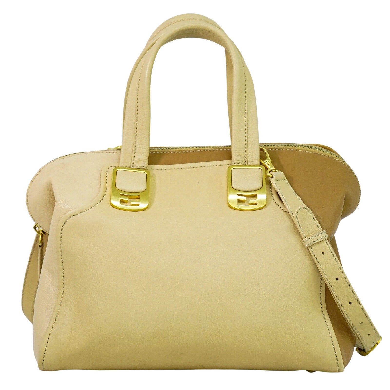 Fendi Chameleon Satchel Leather, BEIGE, LEATHER, Handbag
