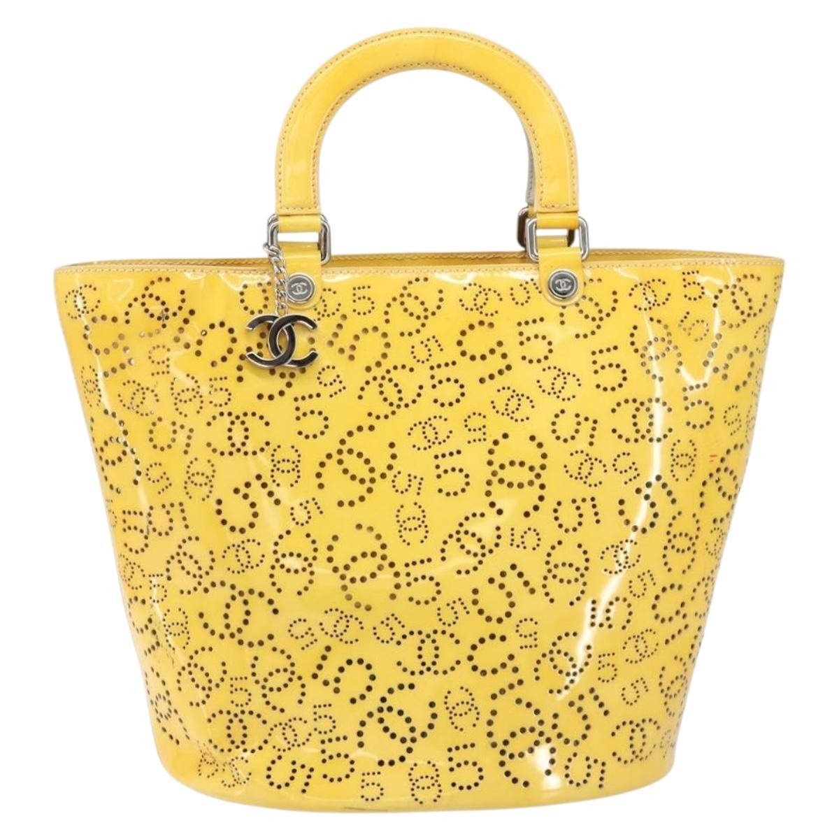 Chanel CC No.5 Shopping Tote Perforated Patent, YELLOW, PATENT_LEATHER, Tote bag