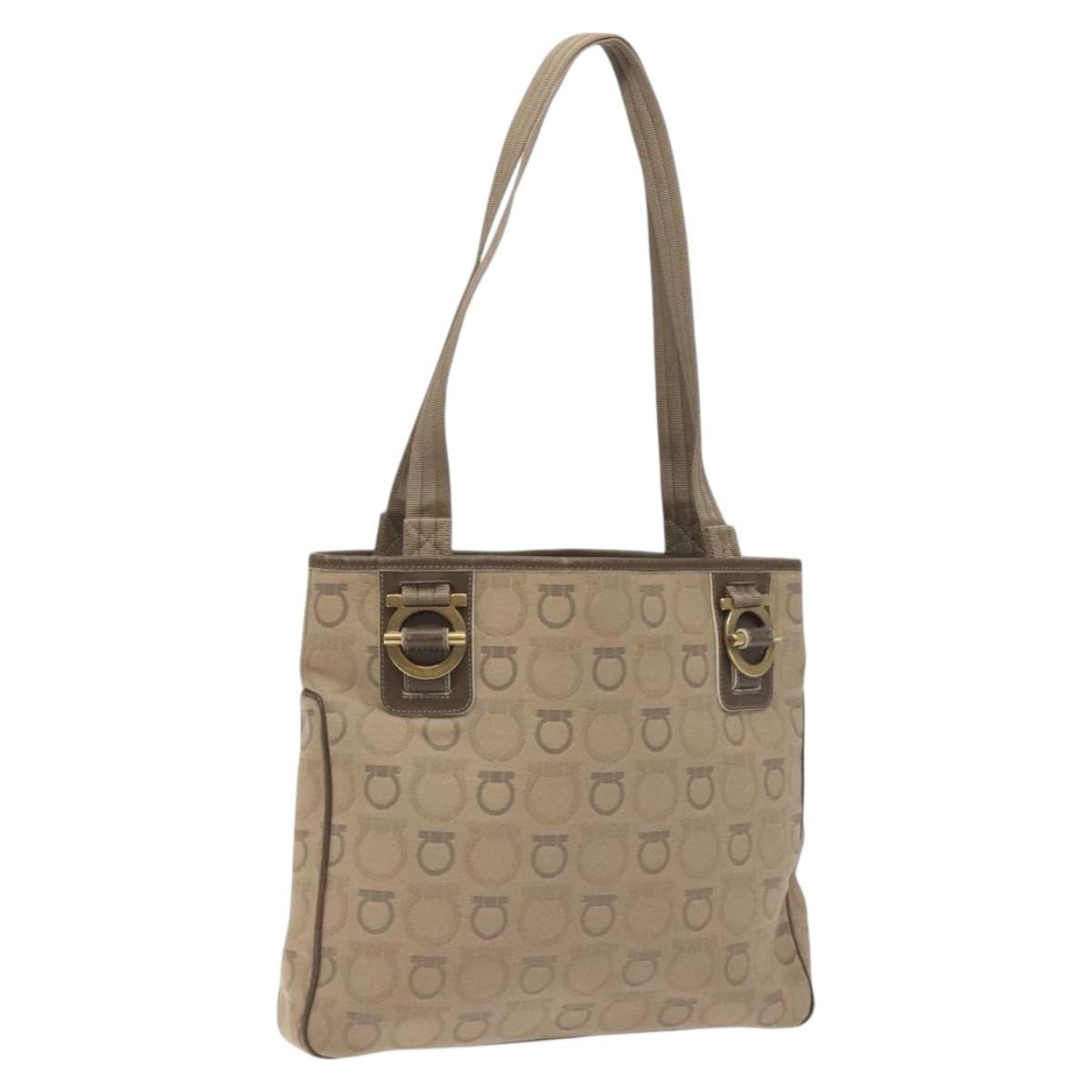 Salvatore Ferragamo Gancini Tote Gancini Canvas, BEIGE, CANVAS, Tote bag