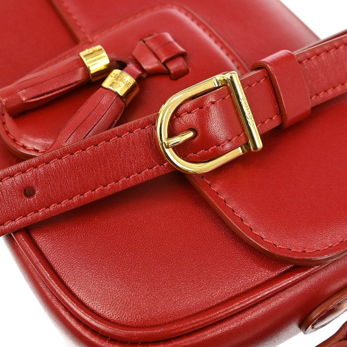 Celine Tassels Bag Leather, RED, LEATHER, Shoulder bag