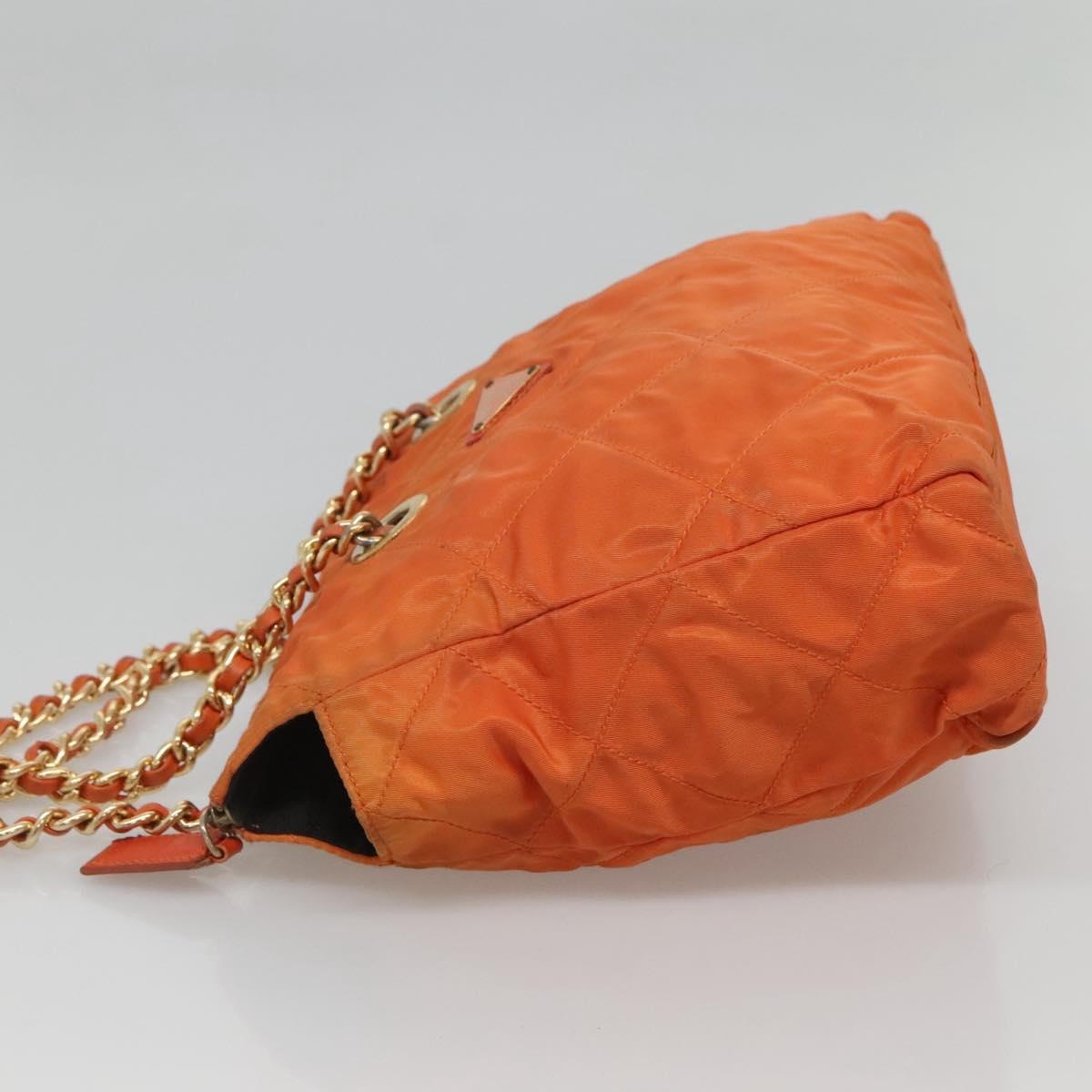 Prada Chain Shoulder Bag Quilted Tessuto, ORANGE, NYLON, Shoulder bag