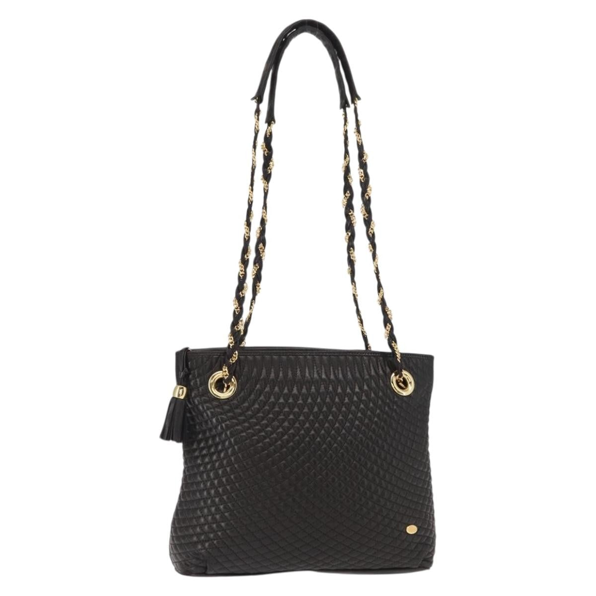 Bally Vintage Chain Shoulder Bag Quilted Leather, Black, Leather, Shoulder Bag