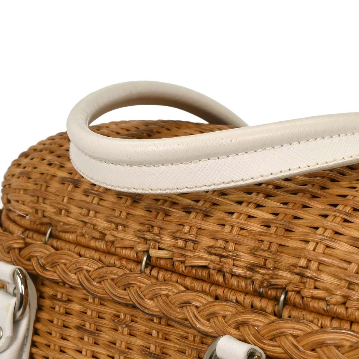 Salvatore Ferragamo Basket Gancini Handbag Leather and Wicker, WHITE, LEATHER, Handbag
