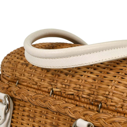 Salvatore Ferragamo Basket Gancini Handbag Leather and Wicker, WHITE, LEATHER, Handbag