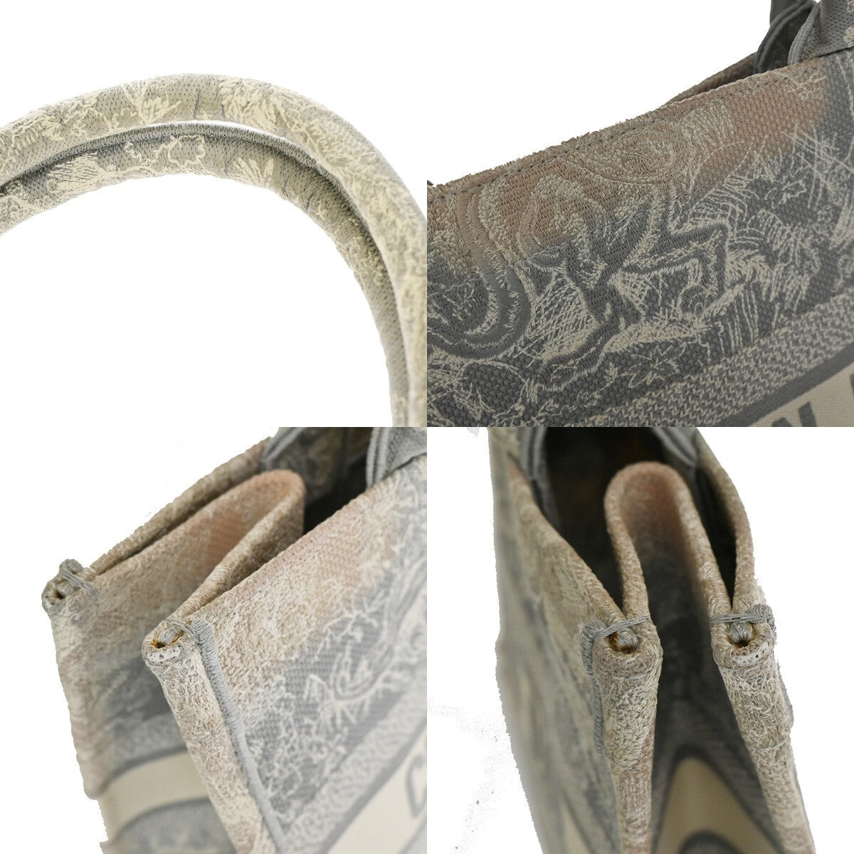 Christian Dior Book Tote Embroidered Canvas, Gray, Canvas, Tote Bag