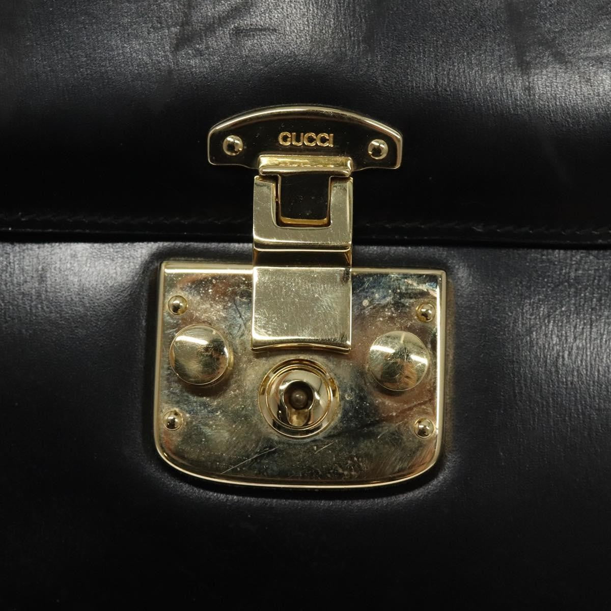 Gucci Vintage Lady Lock Top Handle Bag Leather, BLACK, LEATHER, Handbag
