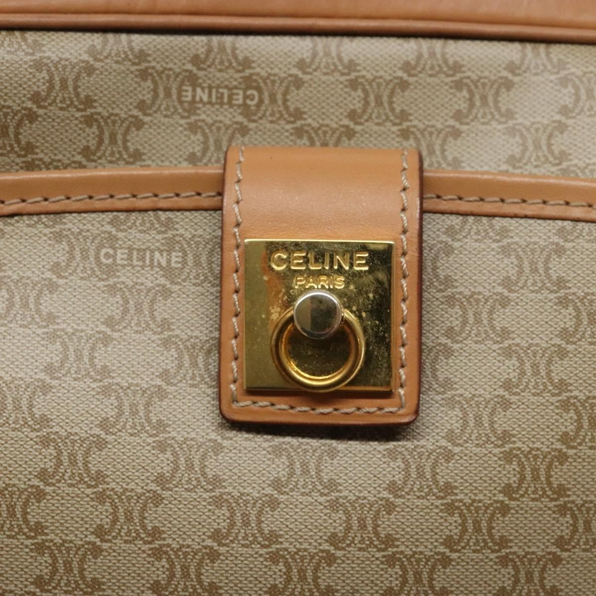 Celine Vintage Macadam Shoulder Bag Canvas and Leather, BEIGE, CANVAS, Shoulder bag