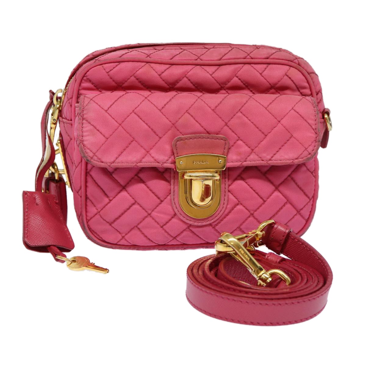Prada Vintage Shoulder Bag Quilted Tessuto, PINK, NYLON, Shoulder bag