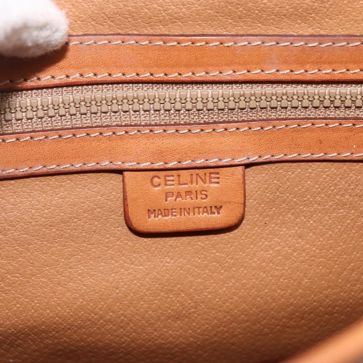 Celine Vintage Macadam Handbag Canvas and Leather, Beige, Canvas, Handbag