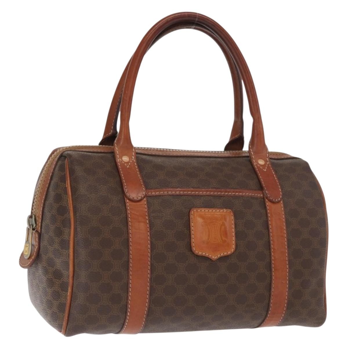 Celine Macadam Handbag Macadam with leather, BROWN, CANVAS, Handbag