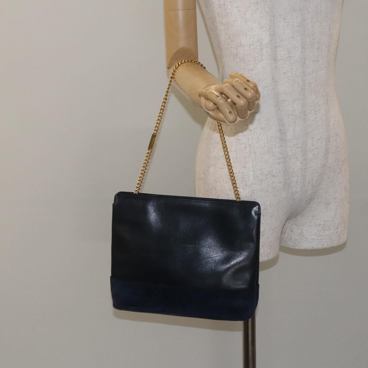 Salvatore Ferragamo Vintage Chain Shoulder Bag Leather, NAVY, LEATHER, Shoulder bag