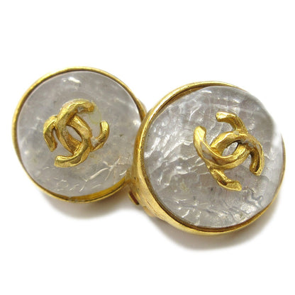 Chanel Vintage CC Round Button Clip-On Earrings Metal, GOLD, GOLD_PLATED, Earrings