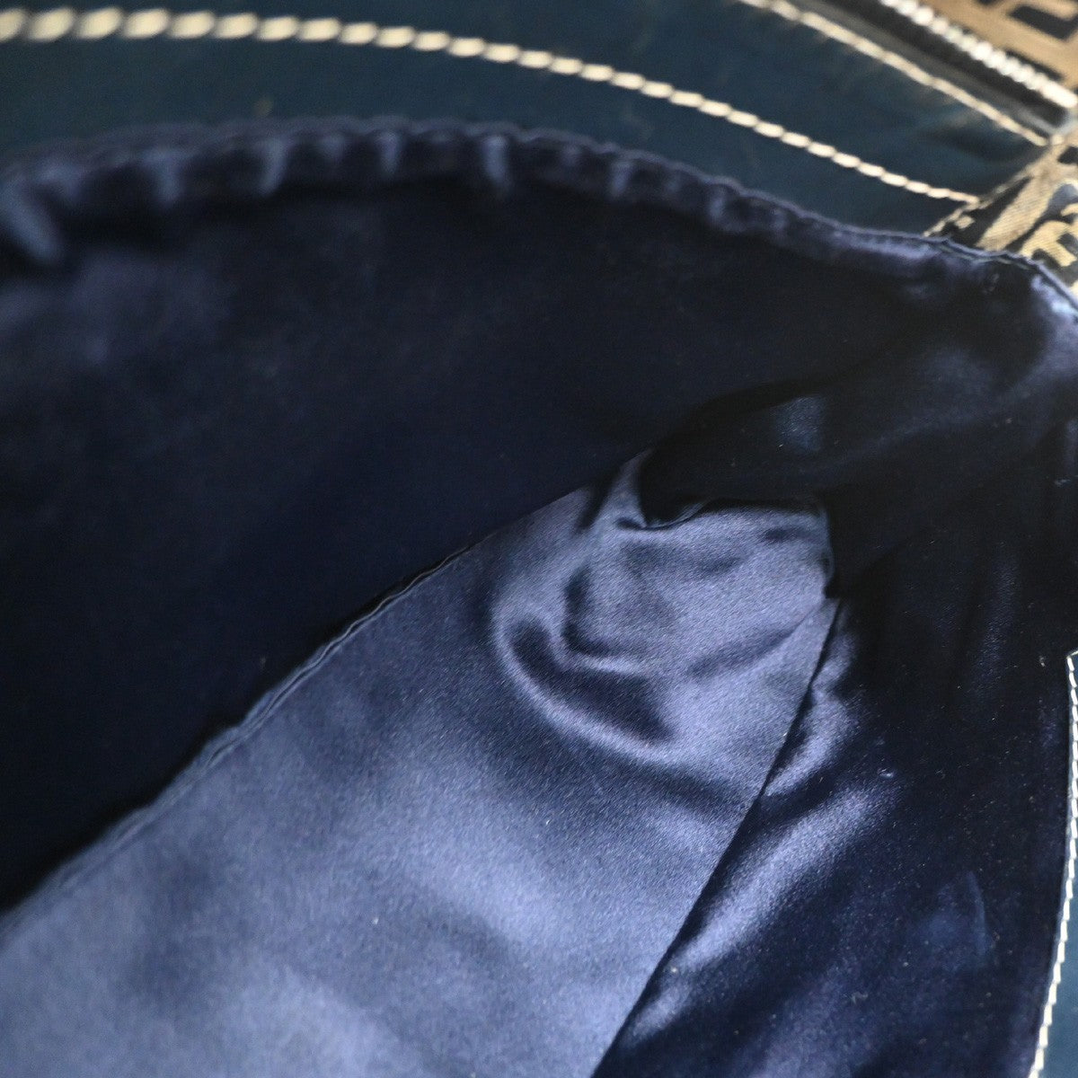 Fendi Vintage Flap Shoulder Bag Zucchino Canvas with Leather, NAVY, CANVAS, Shoulder bag