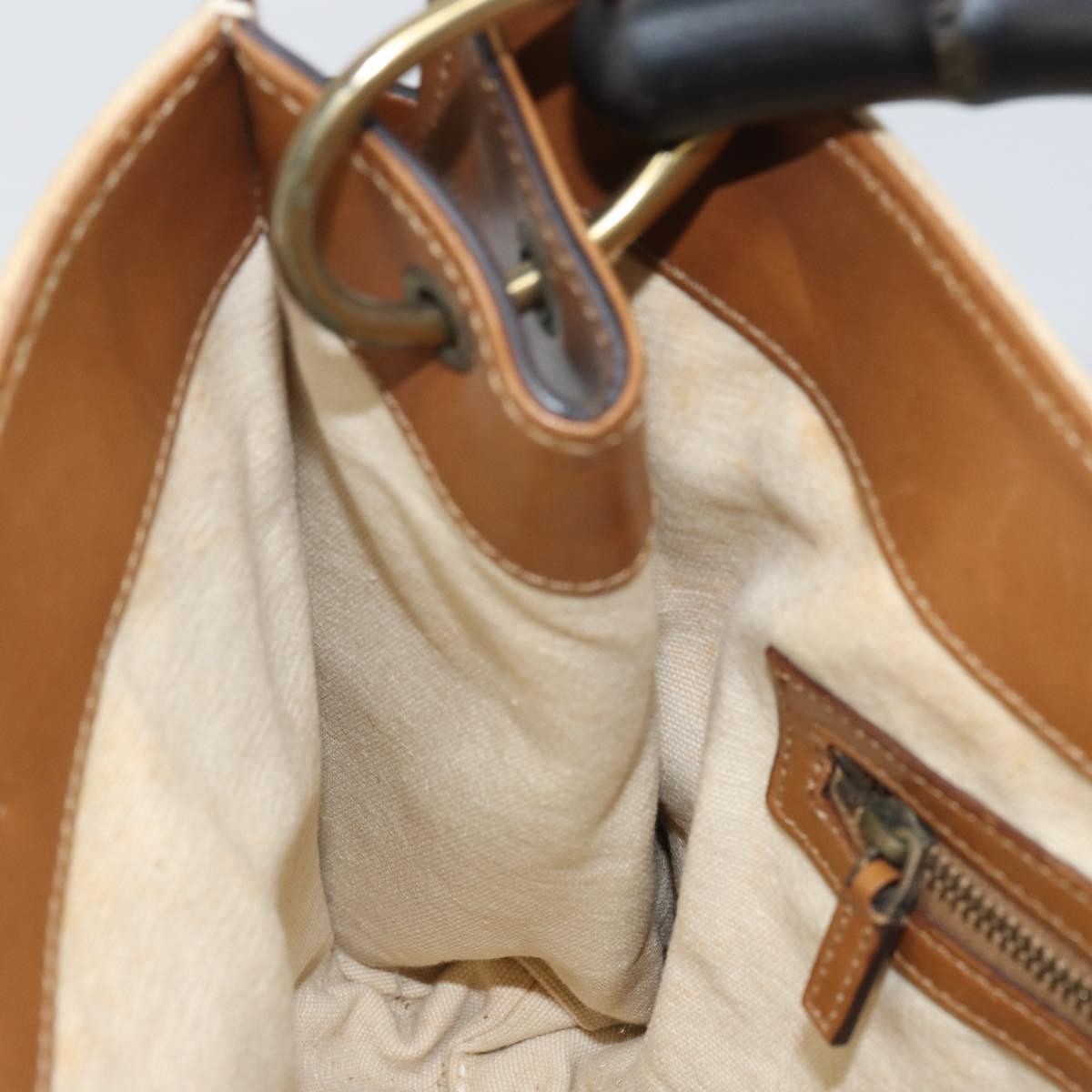 Gucci Vintage Bamboo Handle Bag Canvas, BEIGE, CANVAS, Tote bag