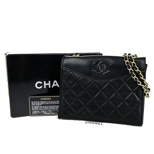 Chanel Vintage CC Chain Full Flap Bag Quilted Leather, BLACK, LEATHER, Shoulder bag