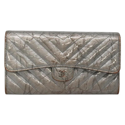 Chanel L-Flap Wallet Chevron Patent, SILVER, PATENT_LEATHER, Wallets