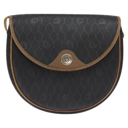 Christian Dior Vintage Honeycomb Flap Crossbody Bag Coated Canvas, BLACK, CANVAS, Crossbody bag