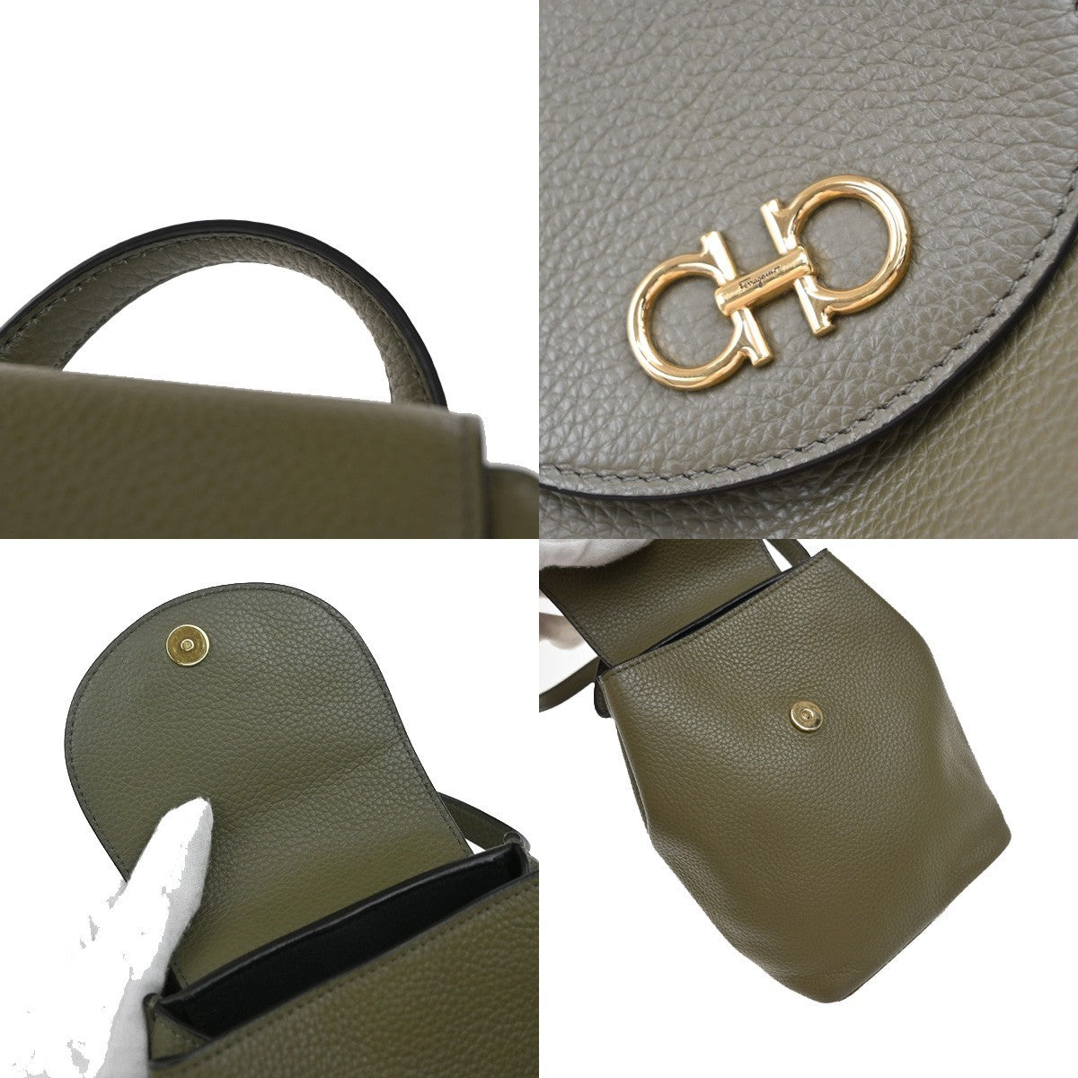 Salvatore Ferragamo Gancini Backpack Leather, KHAKI, LEATHER, Backpack