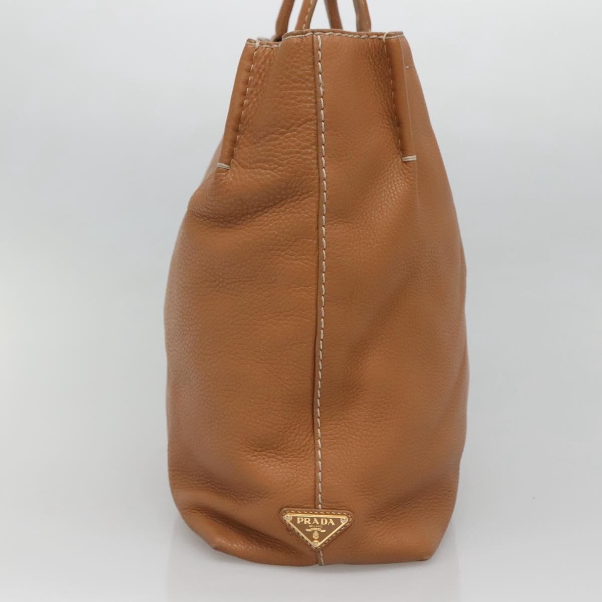 Prada Embossed Logo Convertible Open Tote Vitello Daino, BROWN, LEATHER, Tote bag