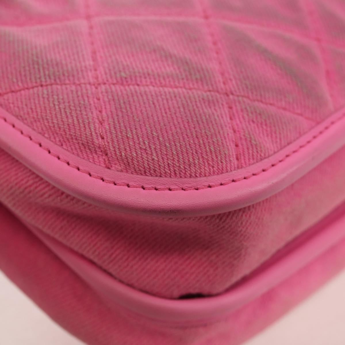 Chanel Flap Messenger Bag Quilted Denim, PINK, CANVAS, Shoulder bag