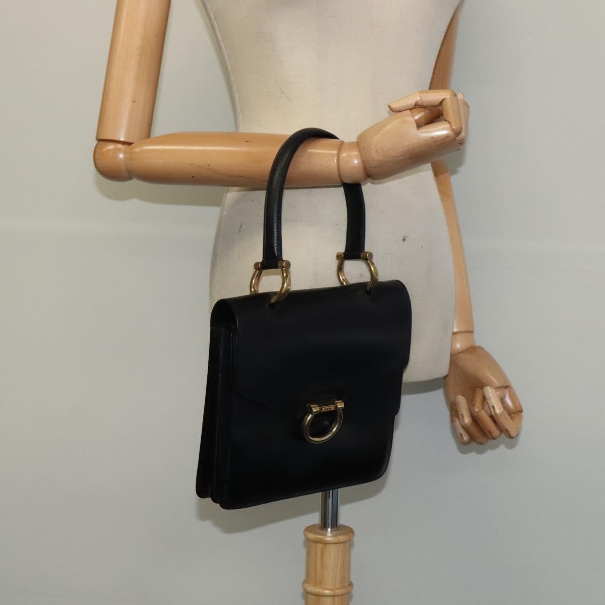 Celine Gancini Handbag Leather, BLACK, LEATHER, Handbag