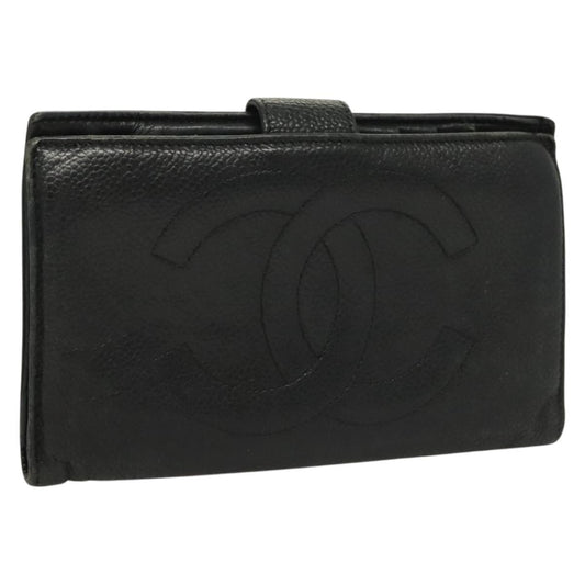 Chanel Vintage CC Bifold Wallet Leather, BLACK, LEATHER, Wallets