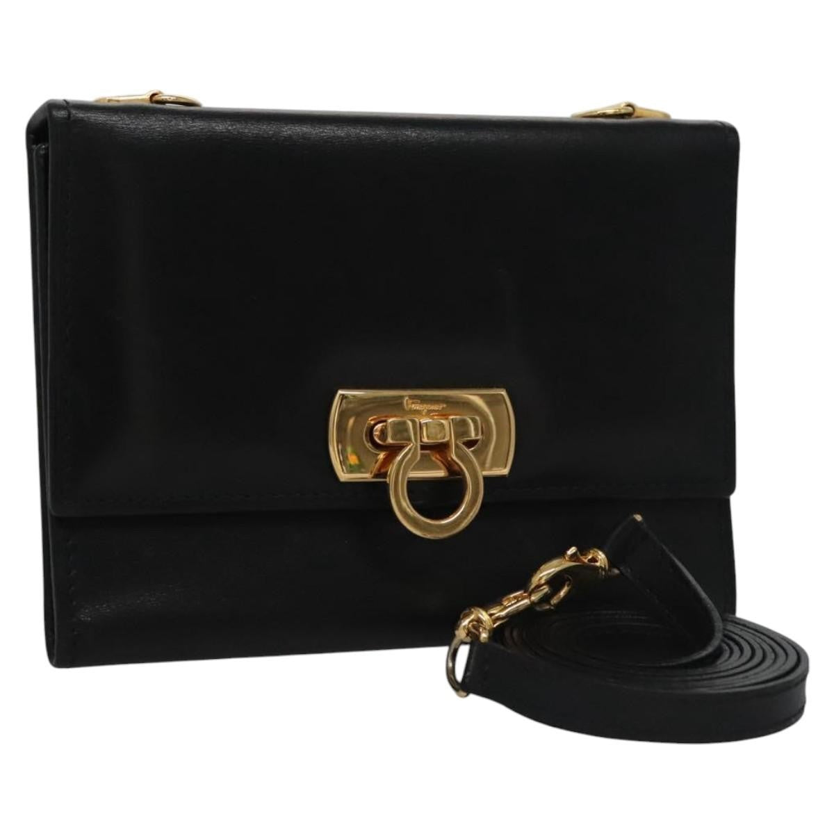 Salvatore Ferragamo Vintage Gancini Flap Crossbody Bag Leather, BLACK, LEATHER, Clutche & pouche