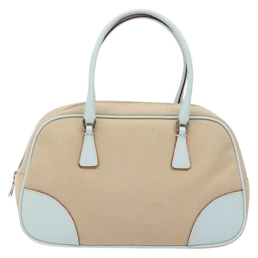 Prada Bauletto Bag Canvas with Leather, BEIGE, CANVAS, Handbag