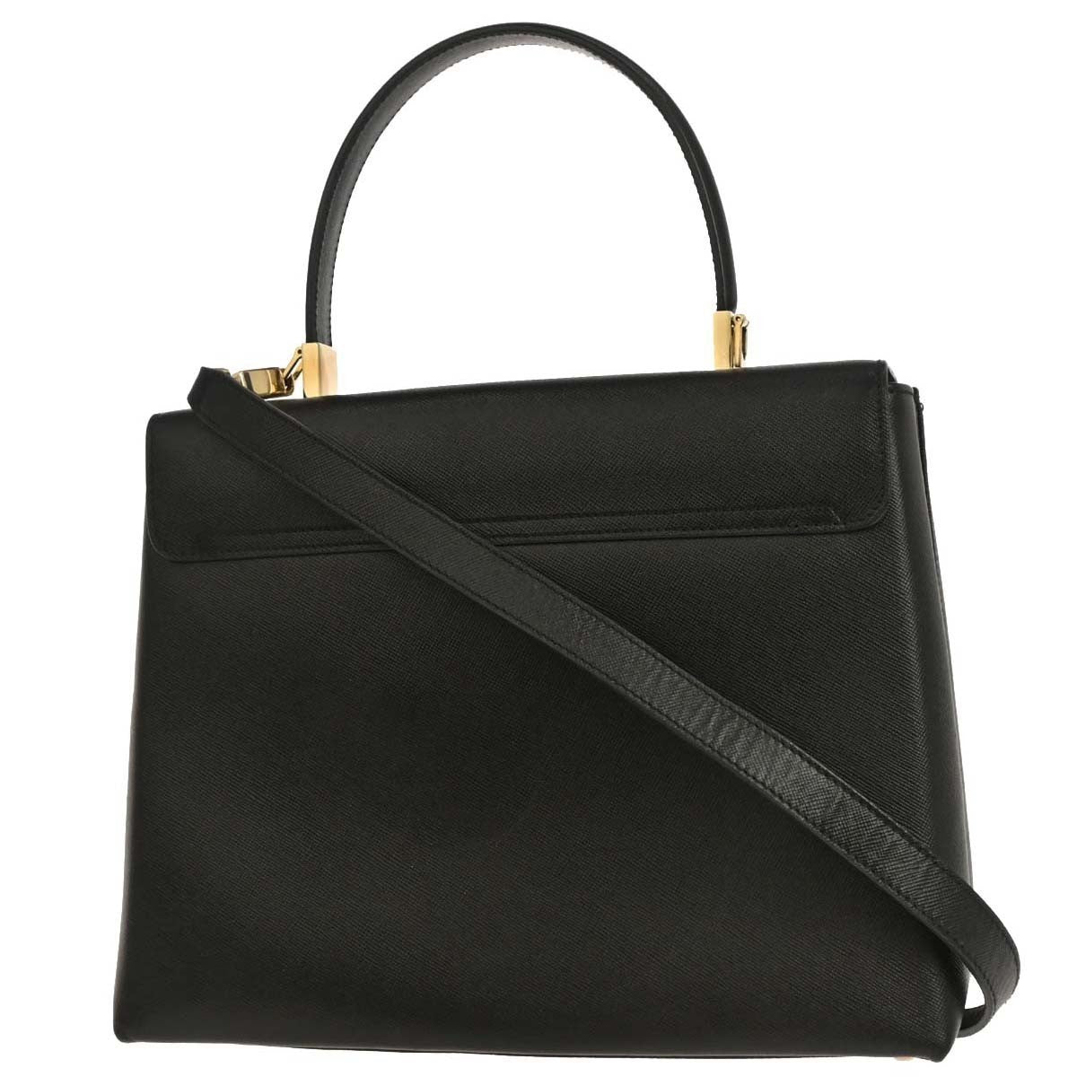 Salvatore Ferragamo Convertible Top Handle Bag Leather, BLACK, LEATHER, Handbag