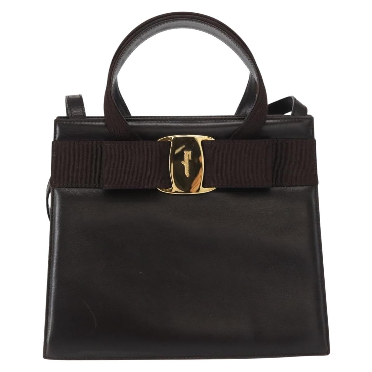 Salvatore Ferragamo Convertible Vara Bow Tote Leather, BROWN, LEATHER, Handbag