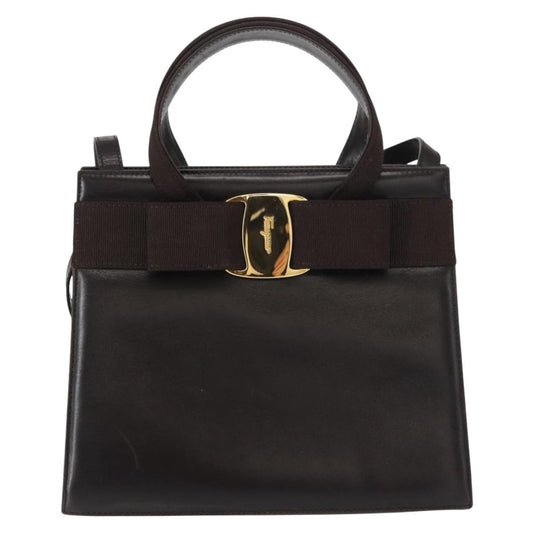 Salvatore Ferragamo Convertible Vara Bow Tote Leather, BROWN, LEATHER, Handbag