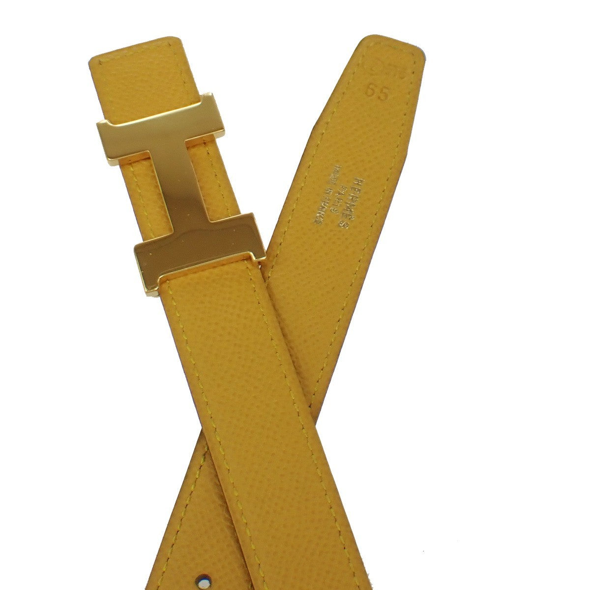 Hermes Constance Reversible Belt Leather, YELLOW, LEATHER, Belts