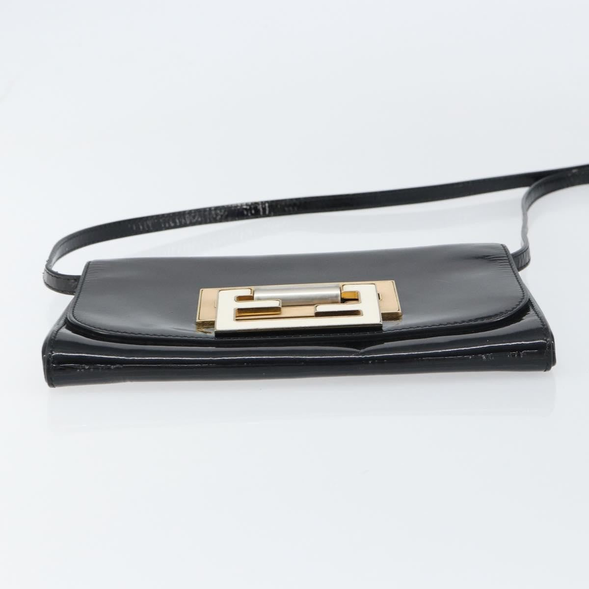Fendi Vintage Shoulder Bag Enamel, BLACK, PATENT_LEATHER, Shoulder bag