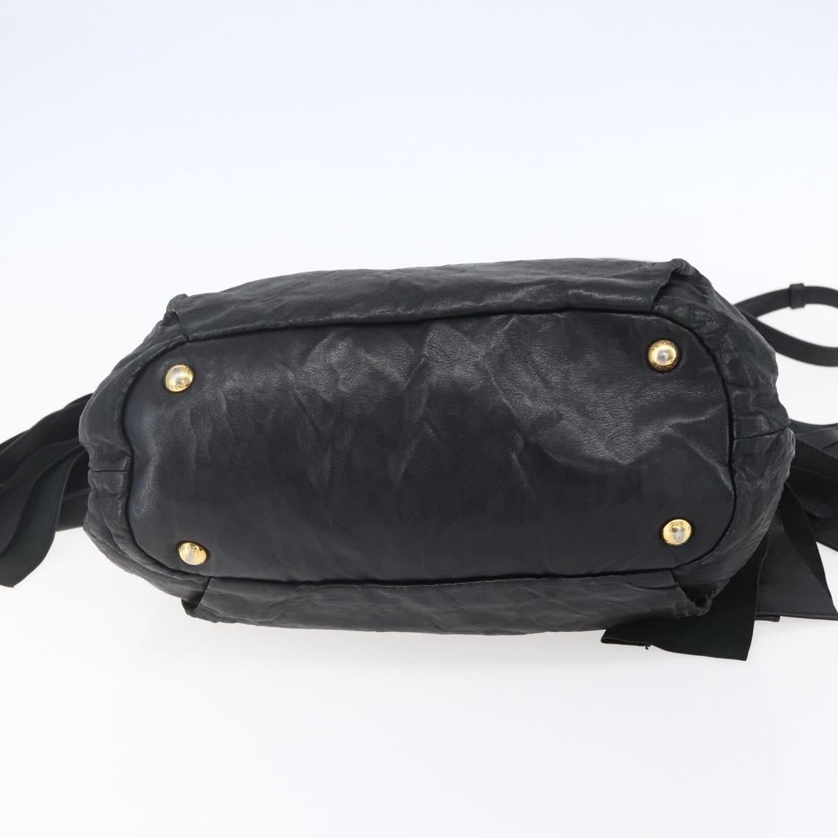 Prada Bow Tie Pleated Tote Leather, BLACK, LEATHER, Handbag
