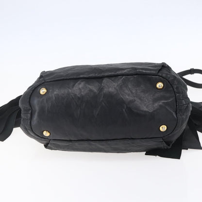Prada Bow Tie Pleated Tote Leather, BLACK, LEATHER, Handbag