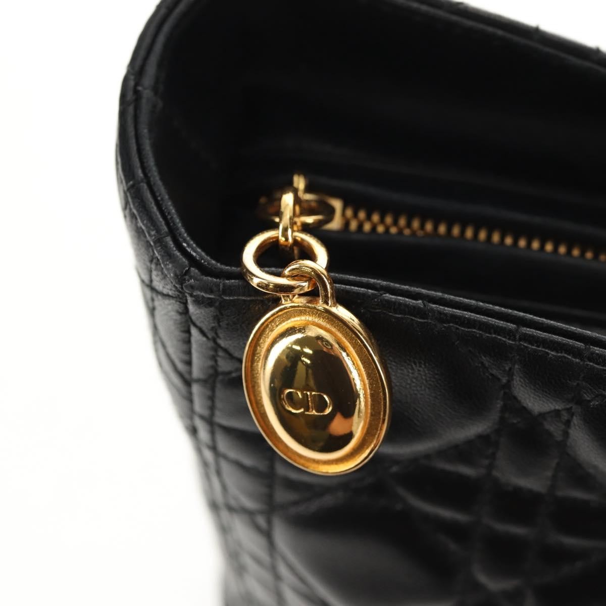 Christian Dior Vintage Lady Dior Bag Cannage Quilt Lambskin, BLACK, LEATHER, Handbag