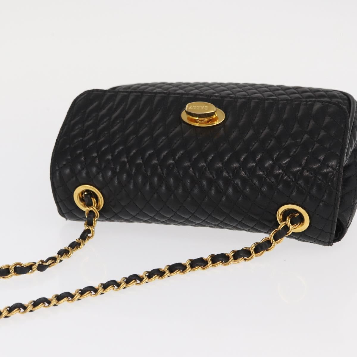 Bally Vintage Chain Shoulder Bag Quilted Leather, BLACK, LEATHER, Shoulder bag