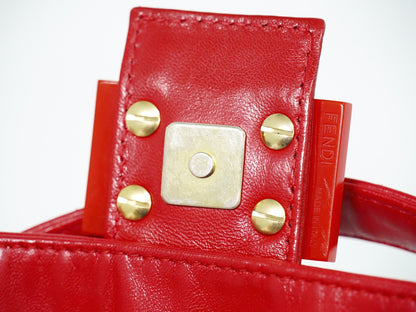 Fendi Mamma baguette Leather, Red, Leather, Handbag