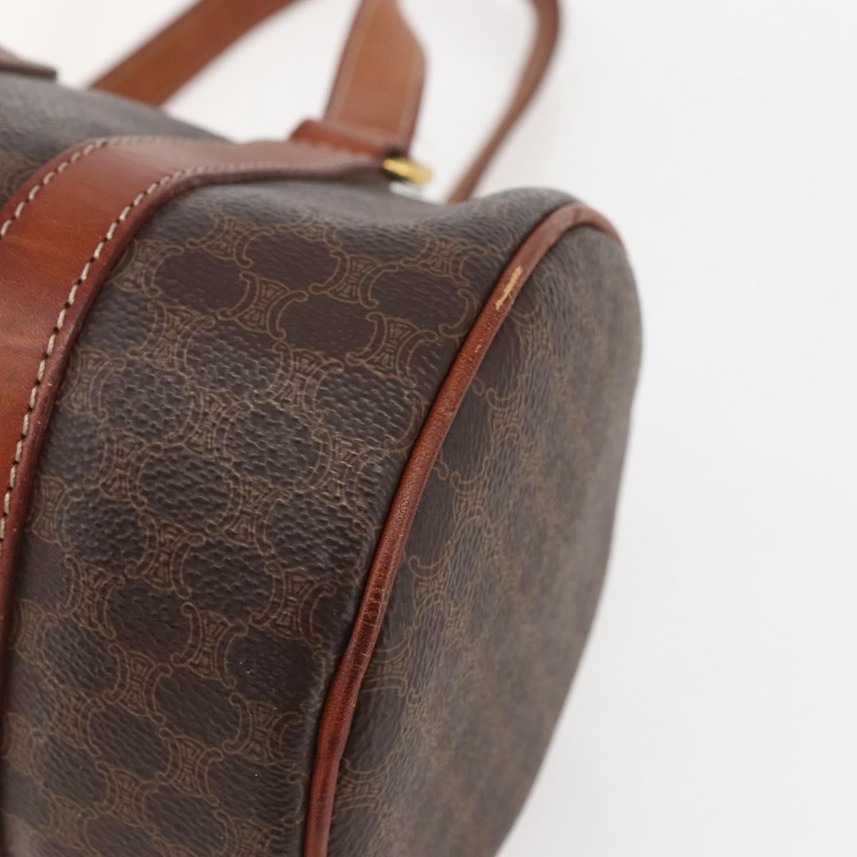 Celine Vintage Macadam Handbag Canvas and Leather, BROWN, CANVAS, Handbag