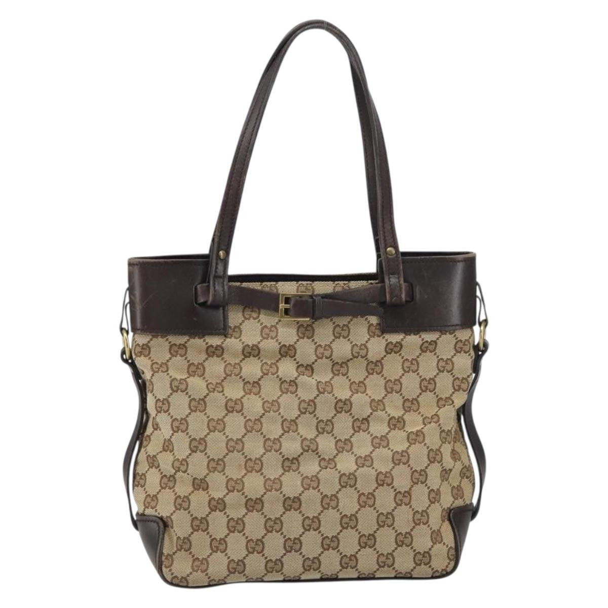 Gucci Belted Bucket Tote GG Canvas with Leather, BEIGE, CANVAS, Tote bag