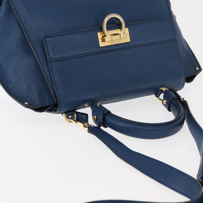 Salvatore Ferragamo Sofia Satchel Leather, BLUE, LEATHER, Handbag