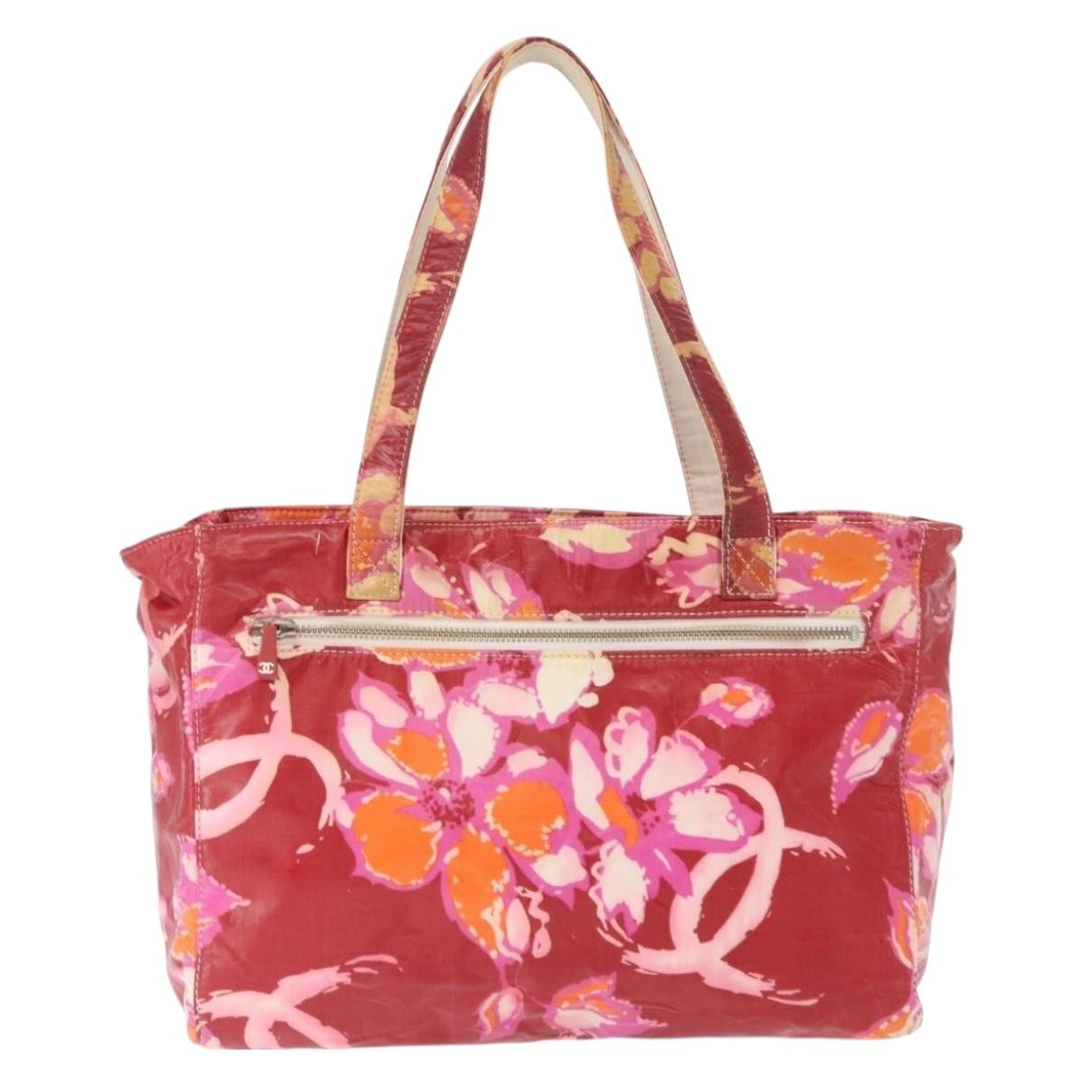 Chanel Vintage Floral Tote Canvas, RED, CANVAS, Tote bag