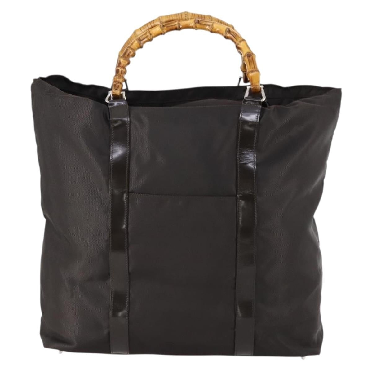 Gucci Vintage Bamboo Handle Tote Nylon, BROWN, NYLON, Tote bag