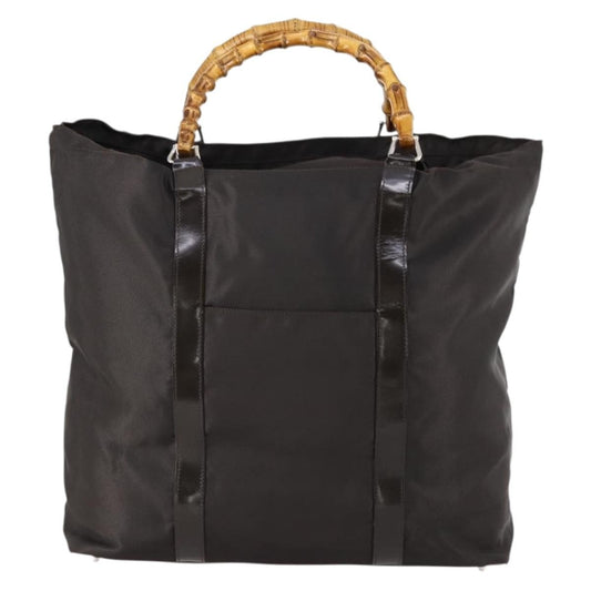 Gucci Vintage Bamboo Handle Tote Nylon, BROWN, NYLON, Tote bag