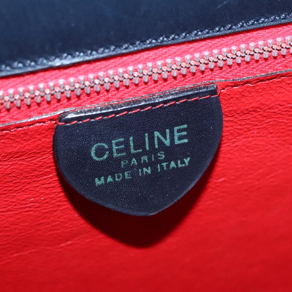 Celine Circle Logo Handbag Leather, NAVY, LEATHER, Handbag