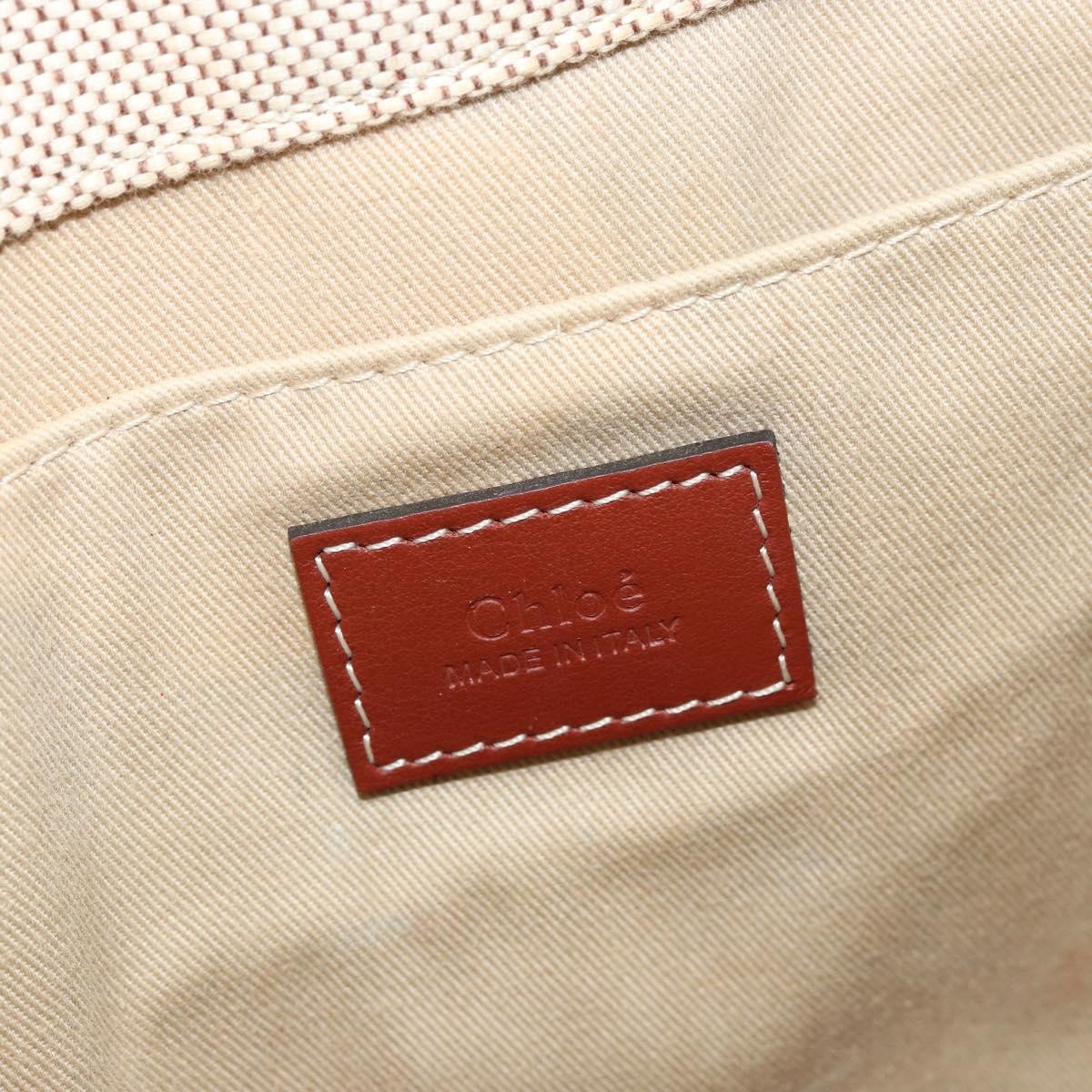 Chloe Woody Tote Canvas with Leather, BEIGE, CANVAS, Tote bag