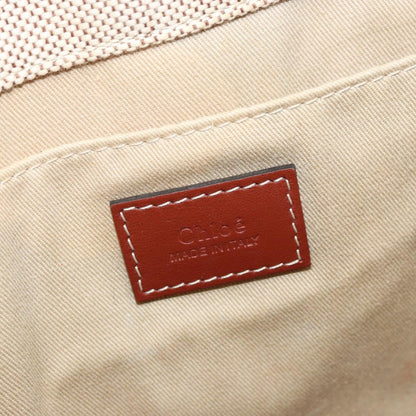 Chloe Woody Tote Canvas with Leather, BEIGE, CANVAS, Tote bag