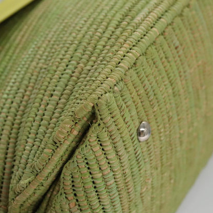 Salvatore Ferragamo Sofia Satchel Raffia with Leather, GREEN, WOOD, Handbag