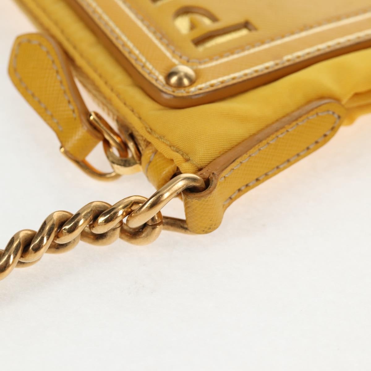 Prada Logo Chain Crossbody Bag Tessuto and Saffiano Leather, YELLOW, NYLON, Clutche & pouche